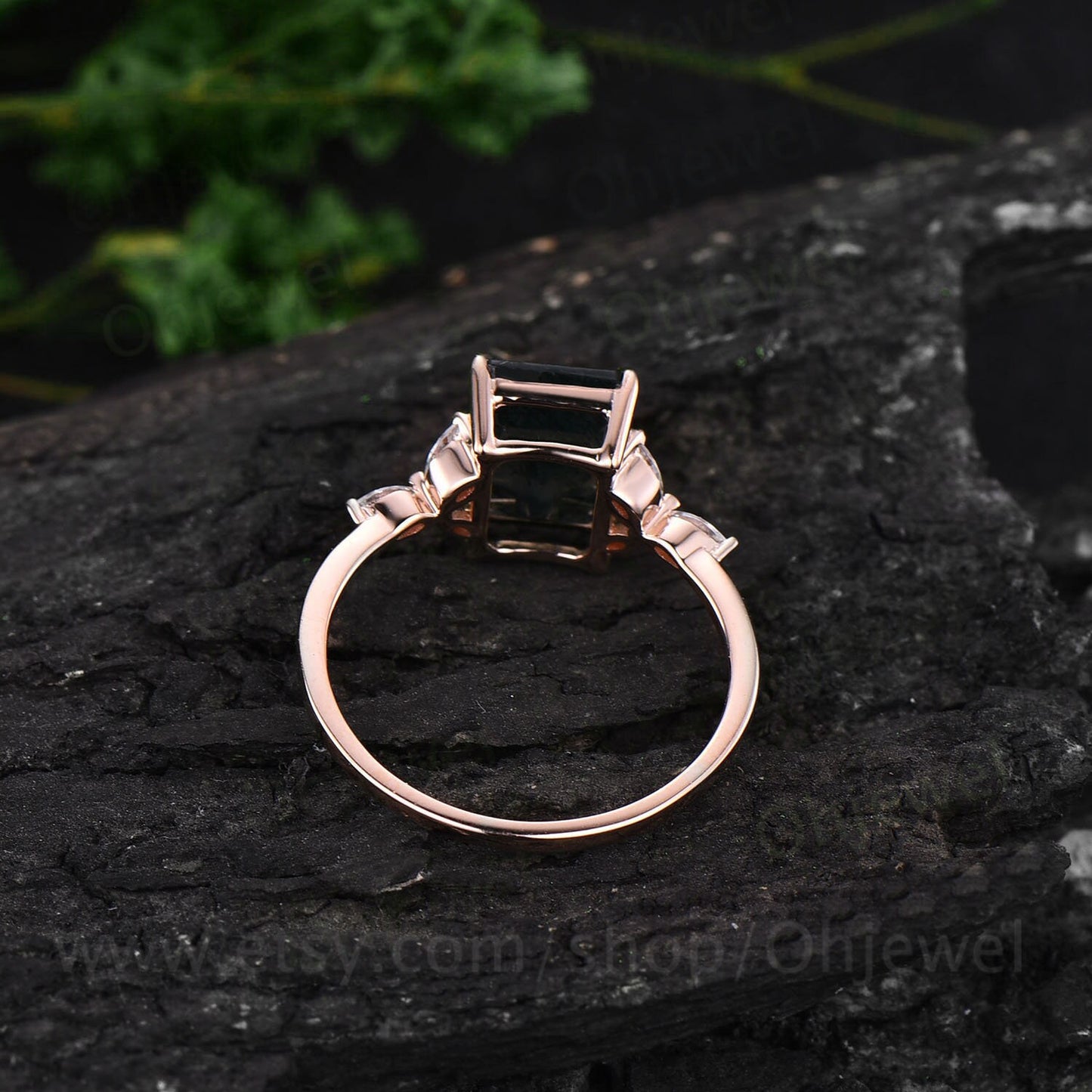 Emerald cut London blue topaz engagement ring rose gold art deco unique engagement ring marquise cut diamond ring promise ring for her gifts