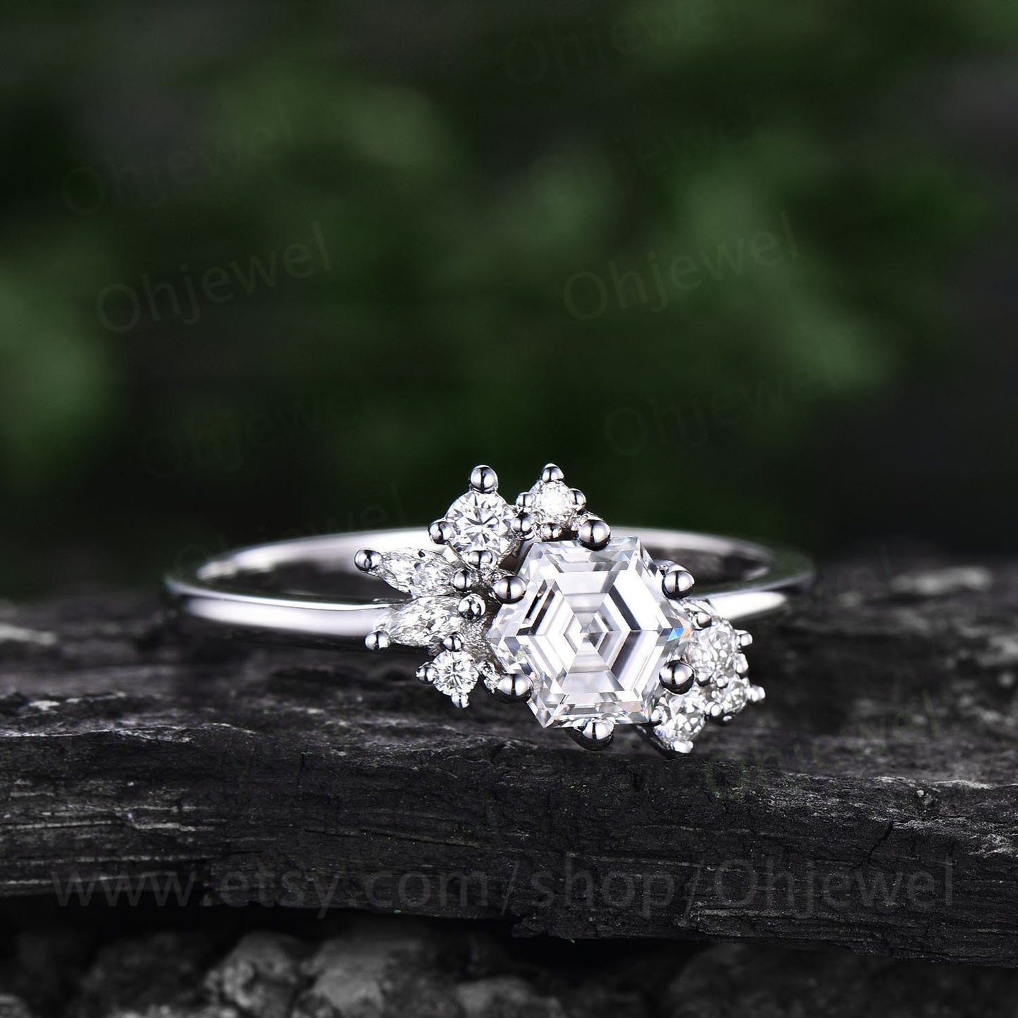 Hexagon cut moissanite ring gold silver for women Alternative culster unique Alexandrite engagement ring marquise cut diamond wedding ring