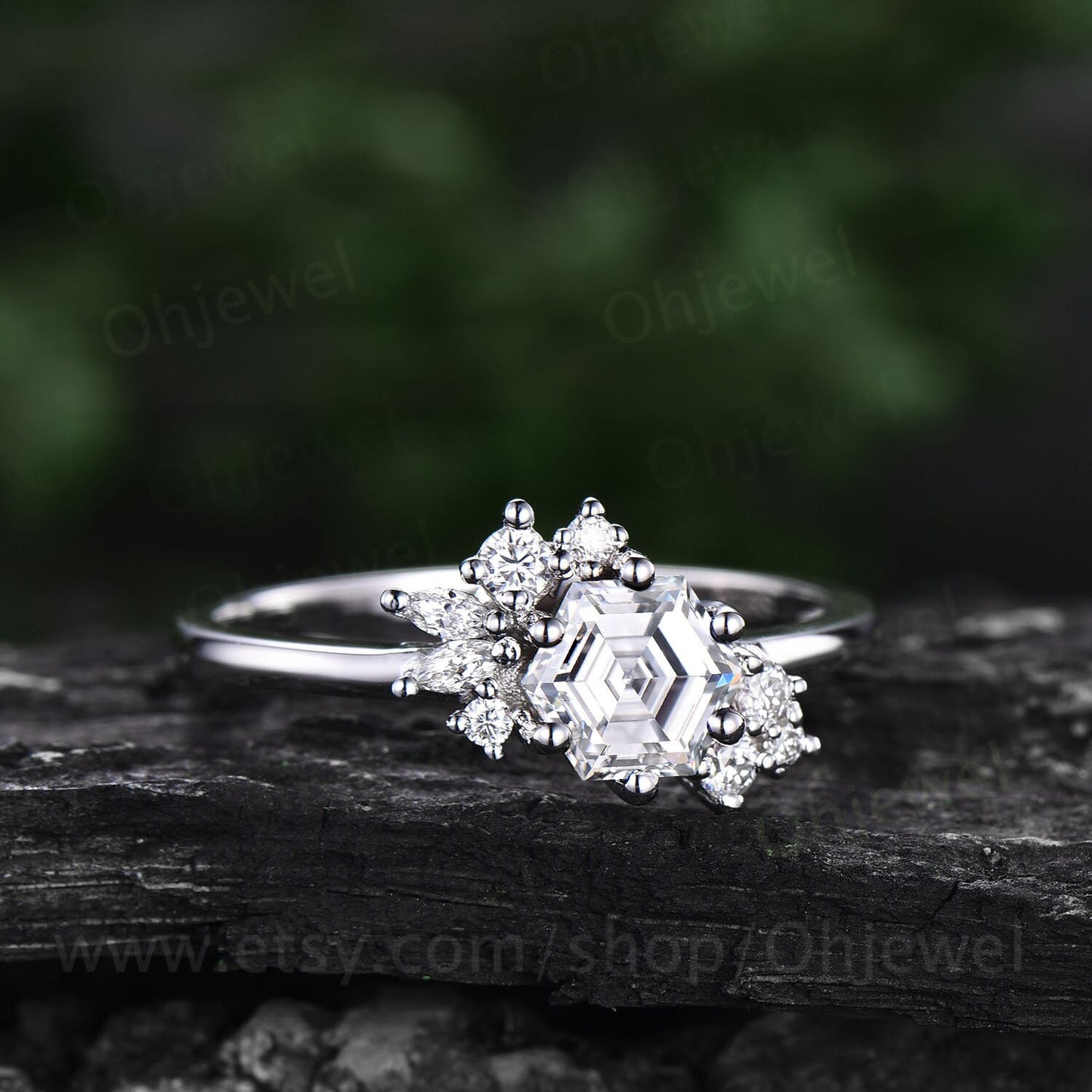 Hexagon cut moissanite ring gold silver for women Alternative cluster unique Alexandrite engagement ring marquise cut diamond wedding ring