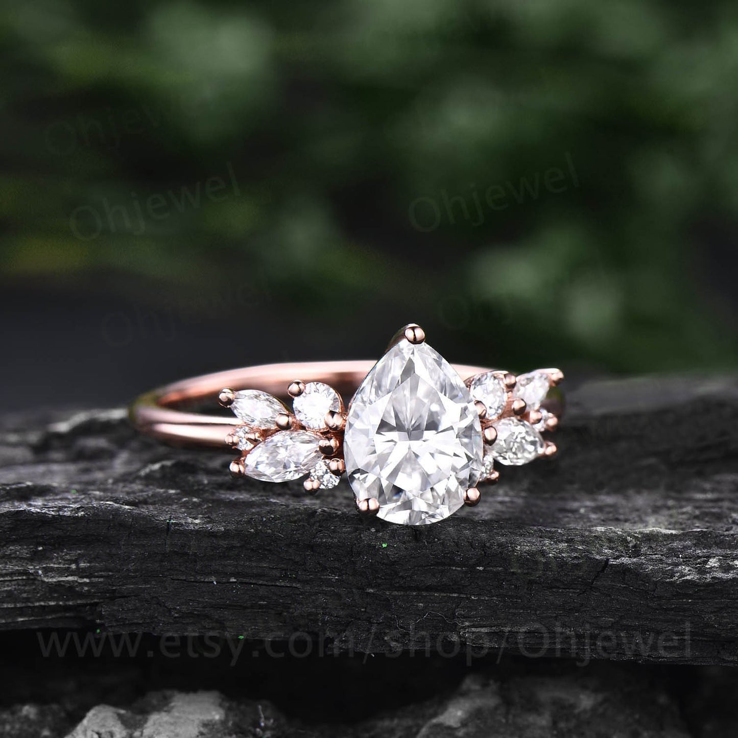 Pear shaped moissanite ring rose gold silver vintage unique cluster moissanite engagement ring art deco antique diamond wedding ring women
