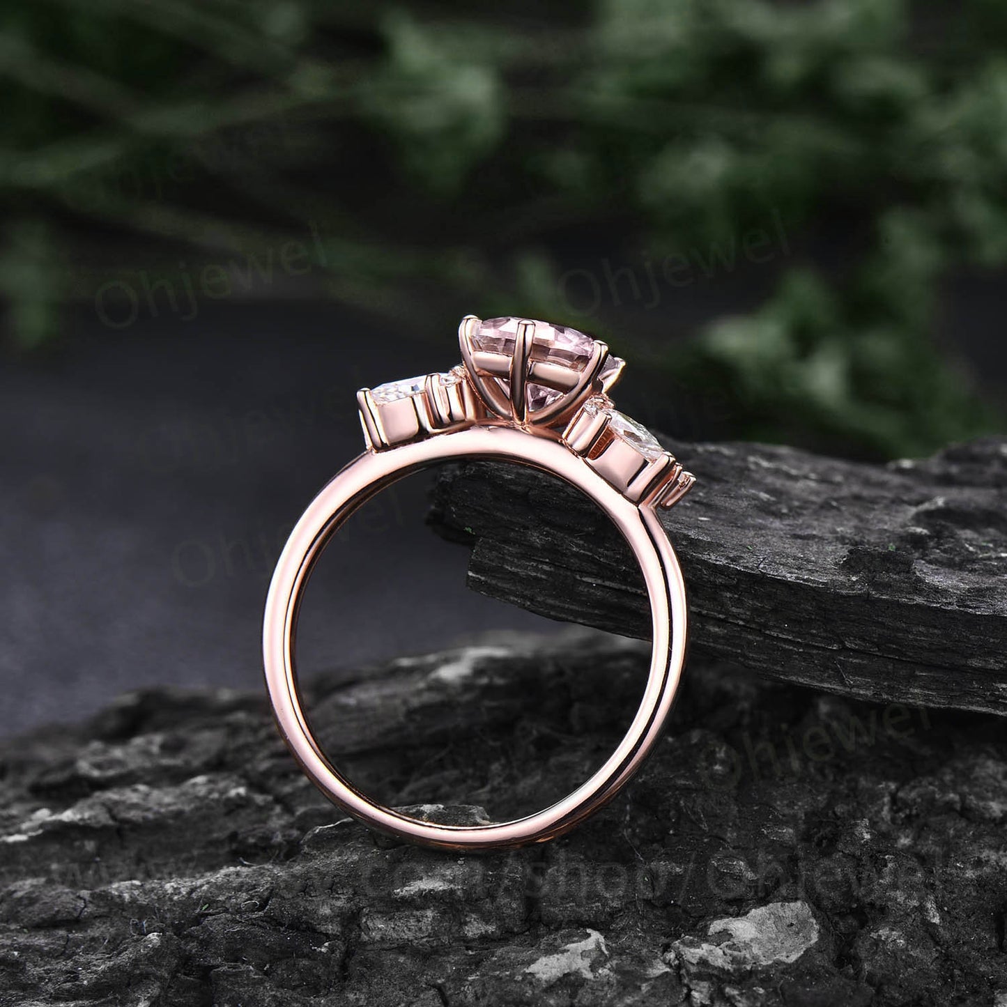 Pink morganite ring vintage morganite engagement ring unique cluster rose gold 6 prong engagement ring diamond promise wedding ring women