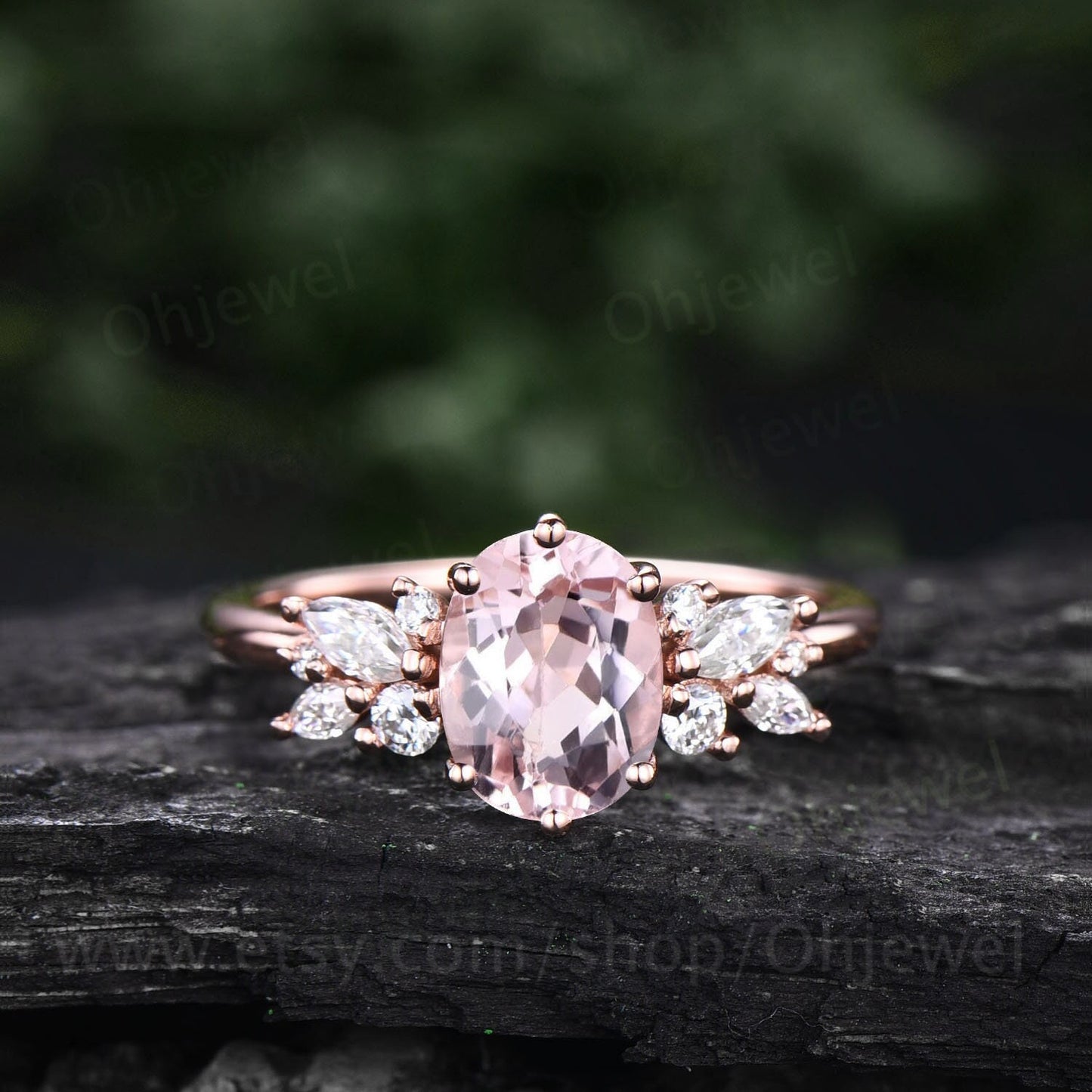 Pink morganite ring vintage morganite engagement ring unique cluster rose gold 6 prong engagement ring diamond promise wedding ring women