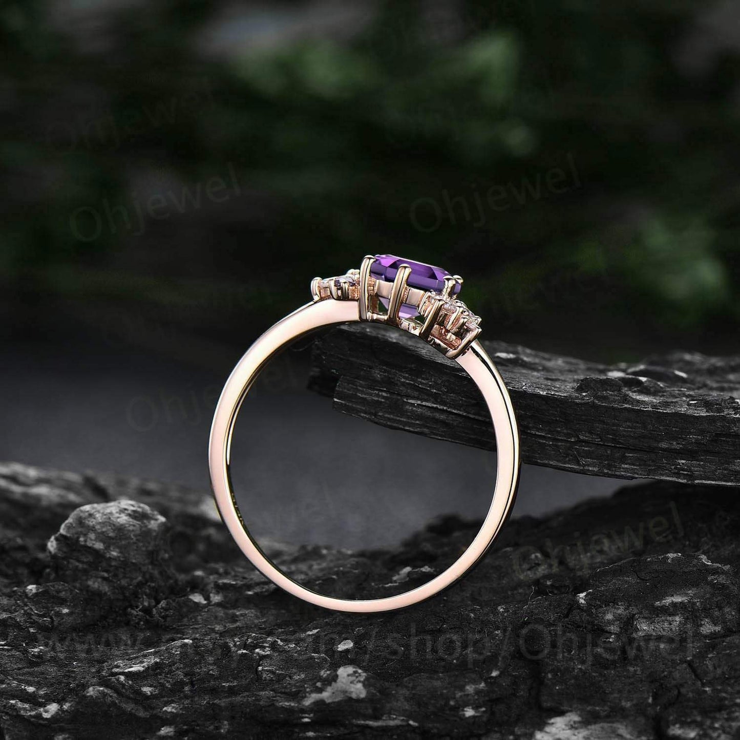 Hexagon cut amethyst ring gold silver for women vintage amethyst engagement ring unique cluster engagement ring moissanite ring for women