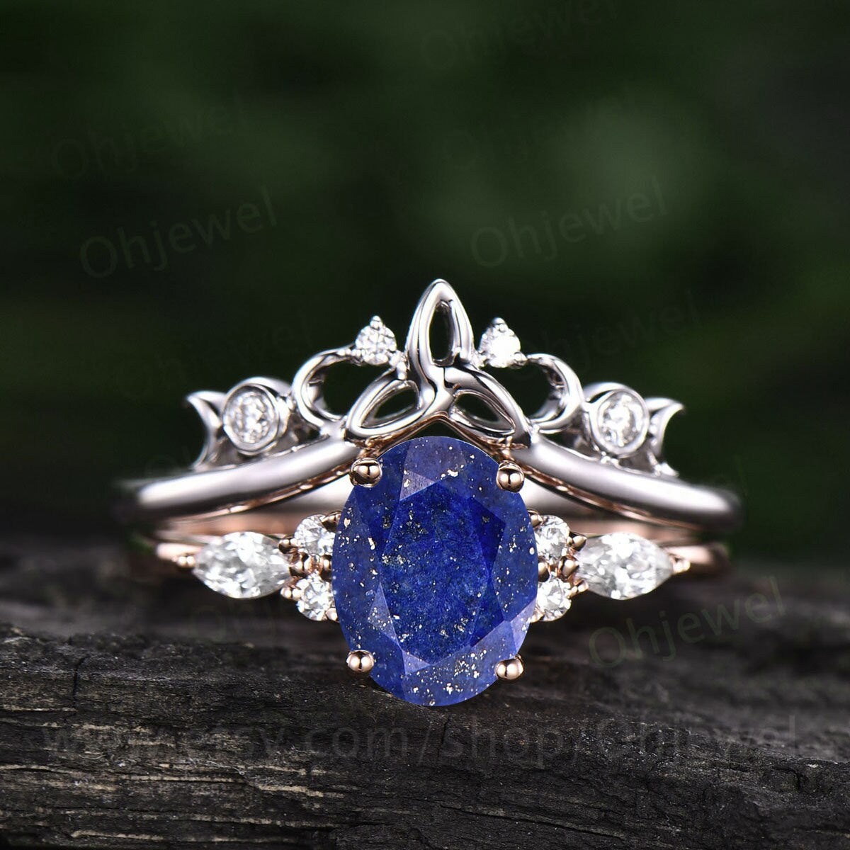 Lapis Lazuli ring gold vintage oval cut Lapis Lazuli engagement ring set sterling silver moissanite ring women Norse Viking ring Jewelry