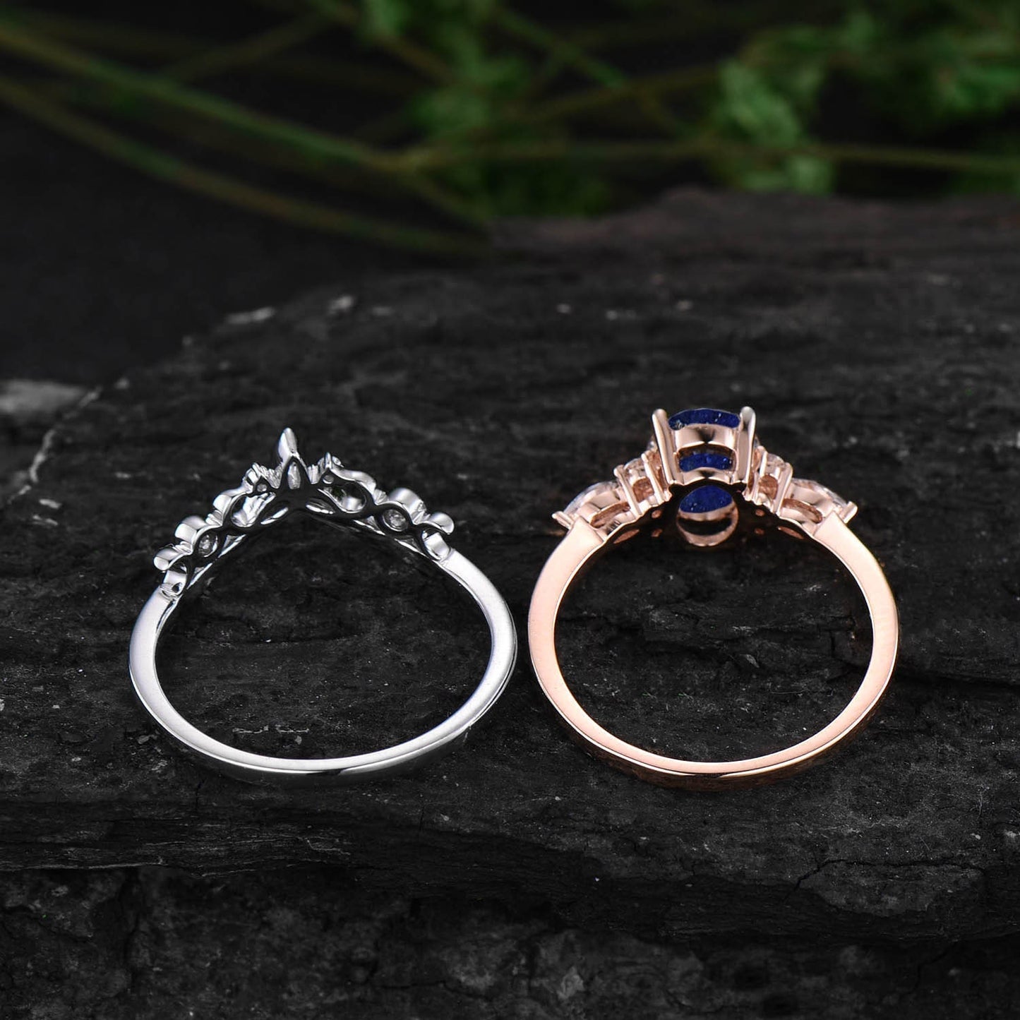 Lapis Lazuli ring gold vintage oval cut Lapis Lazuli engagement ring set sterling silver moissanite ring women Norse Viking ring Jewelry