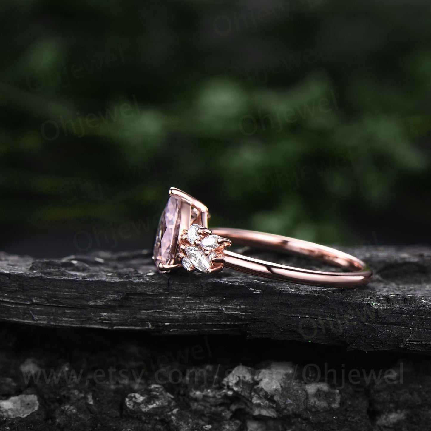 Morganite ring rose gold vintage pink morganite engagement ring unique cluster alternative engagement ring diamond wedding ring women gifts