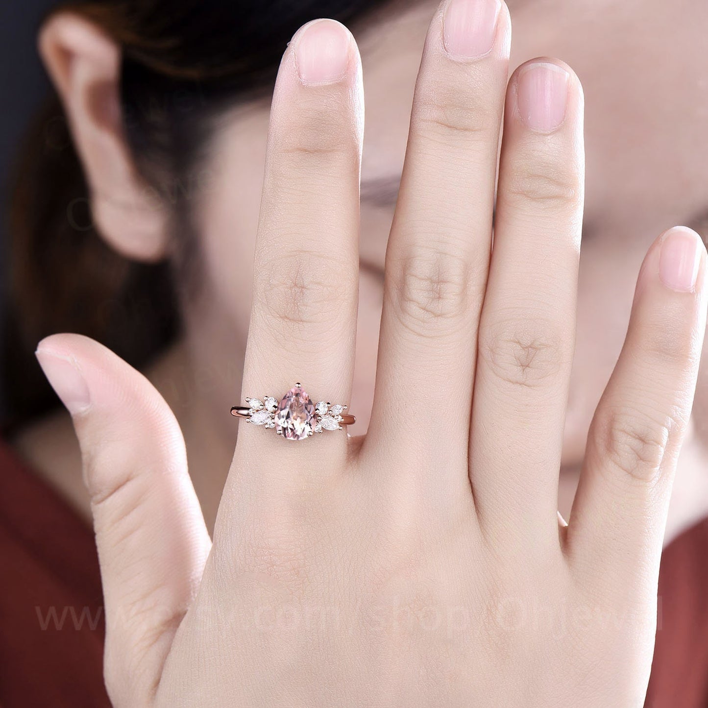 Morganite ring rose gold vintage pink morganite engagement ring unique cluster alternative engagement ring diamond wedding ring women gifts
