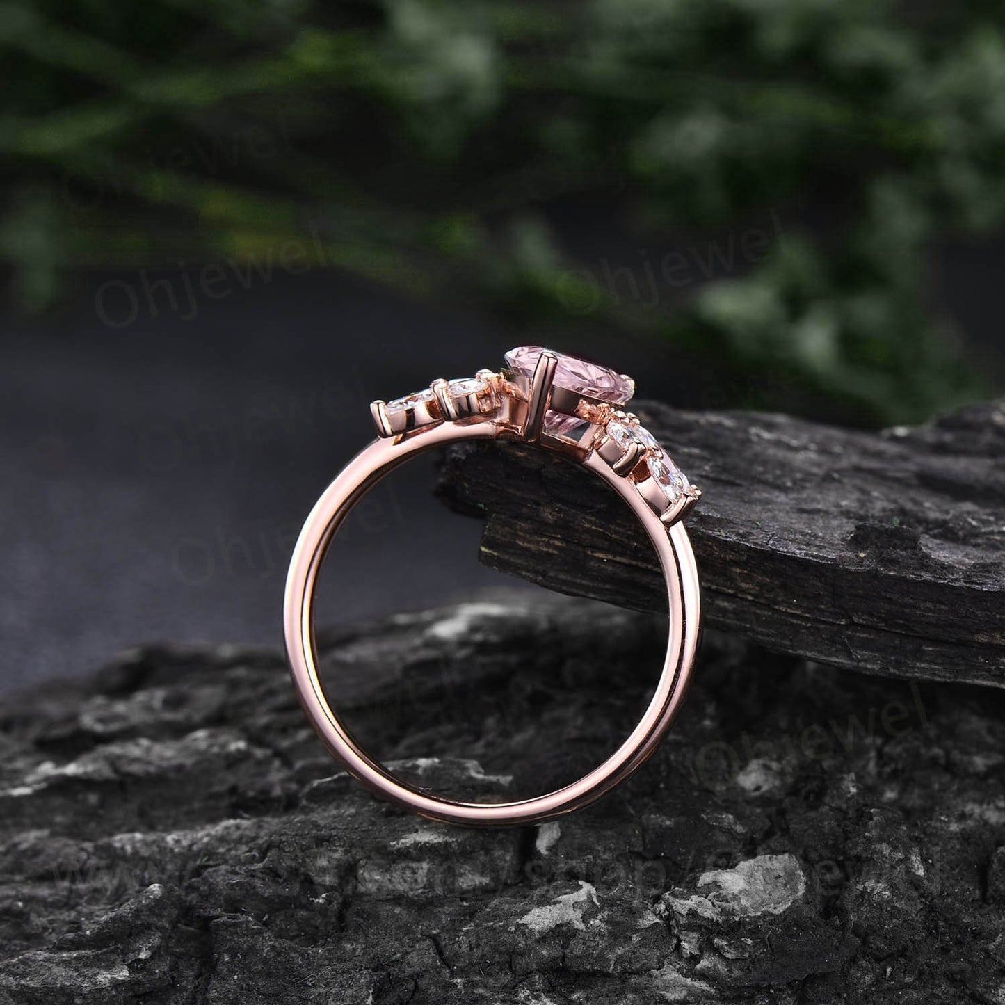 Morganite ring rose gold vintage pink morganite engagement ring unique cluster alternative engagement ring diamond wedding ring women gifts