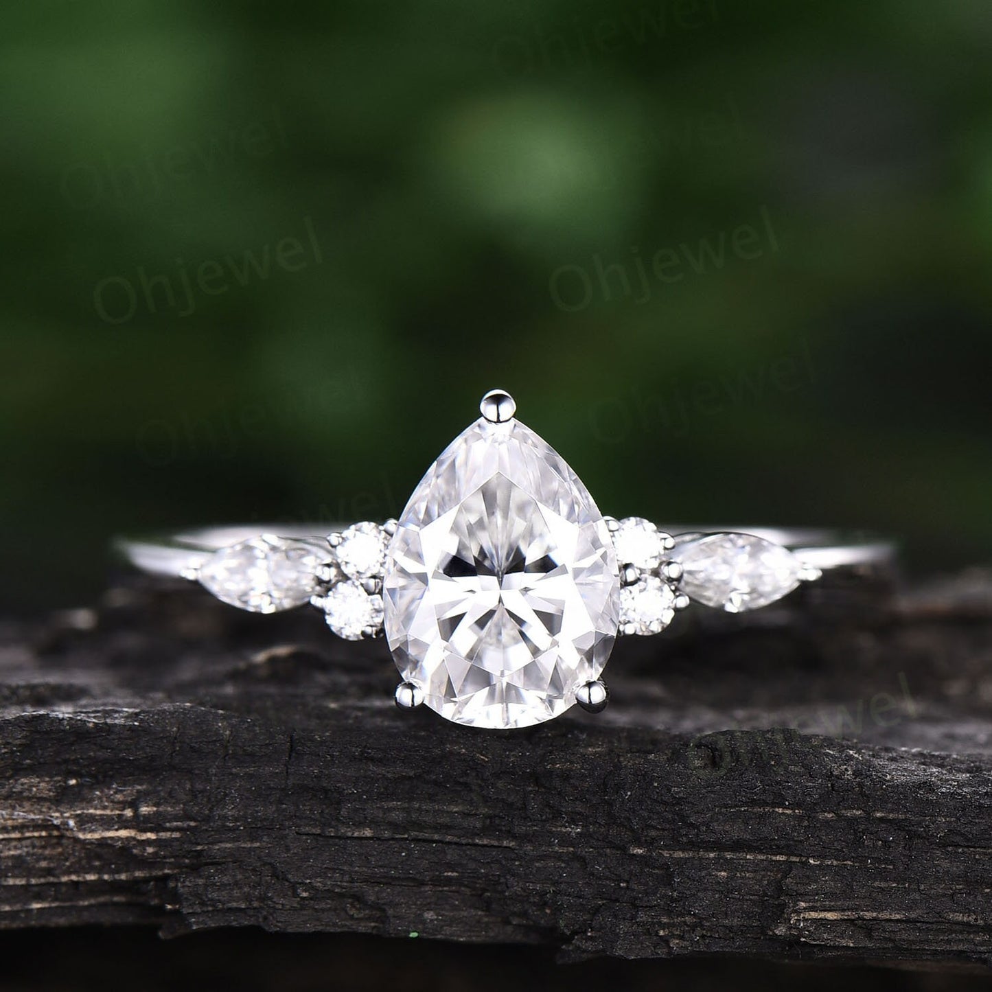 Moissanite ring set rose gold vintage pear shaped moissanite engagement ring set art deco stacking ring set unique wedding ring set women