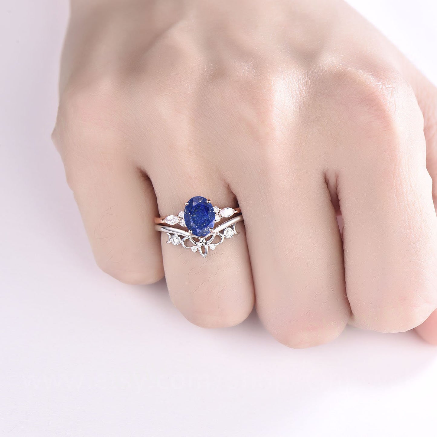 Lapis Lazuli ring gold vintage oval cut Lapis Lazuli engagement ring set sterling silver moissanite ring women Norse Viking ring Jewelry