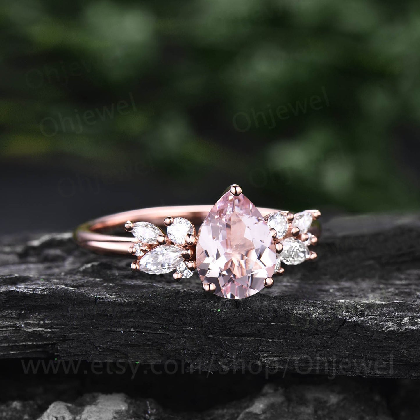 Morganite ring rose gold vintage pink morganite engagement ring unique cluster alternative engagement ring diamond wedding ring women gifts