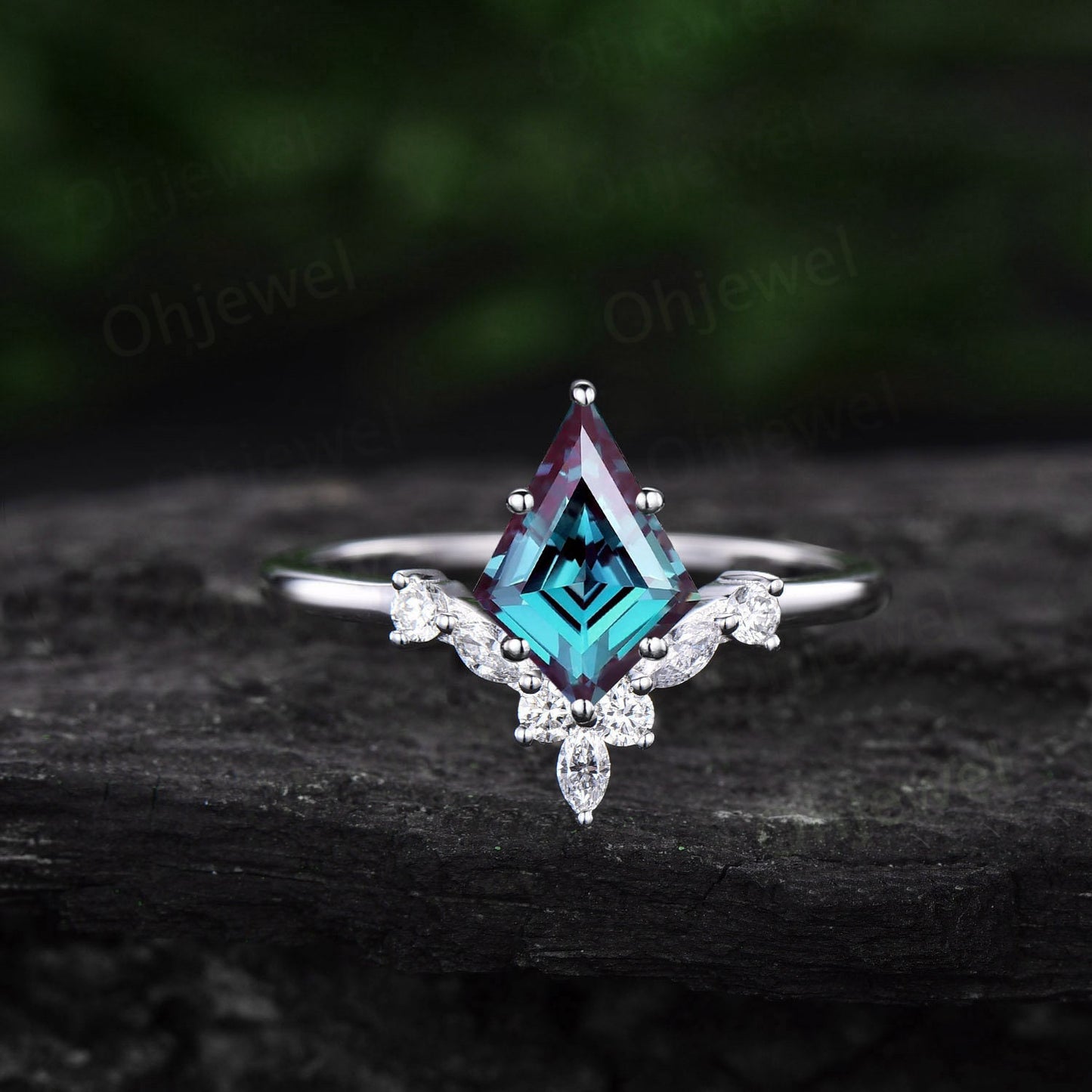 1.5ct kite cut Alexandrite engagement ring women unique anniversary promise wedding ring diamond ring rose gold vintage June birthstone ring