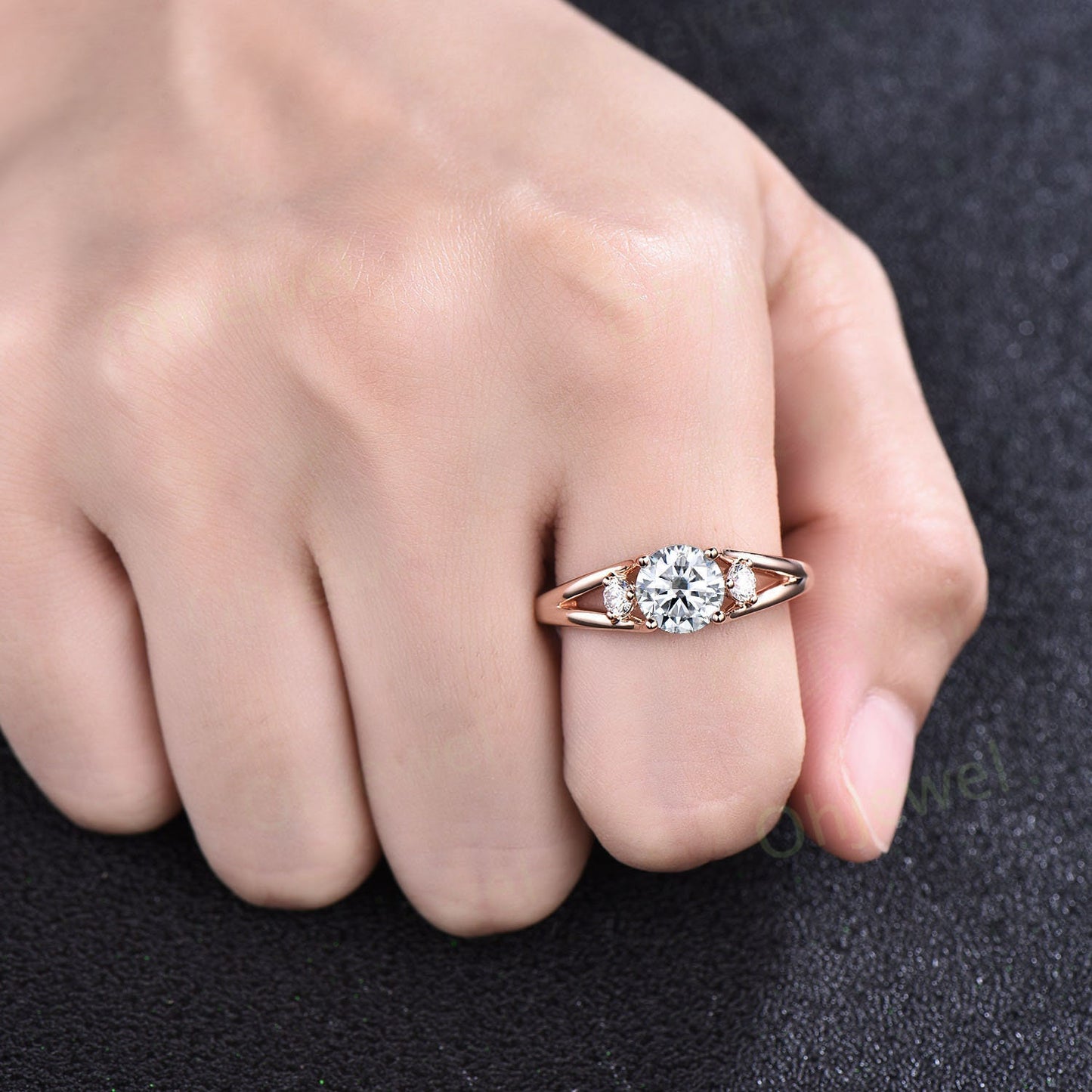 2ct Round cut moissanite ring three stone split shank engagement ring vintage 14k yellow gold silver unique promise wedding ring for women