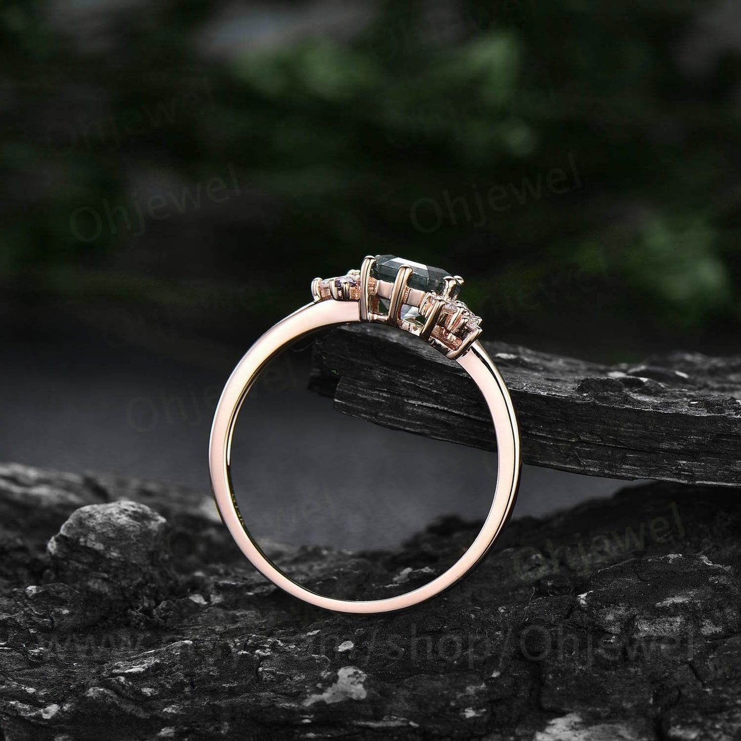 2ct Hexagon cut Alexandrite engagement ring 14k rose gold cluster diamond ring vintage amethyst ring women 6 prong unique wedding ring gifts