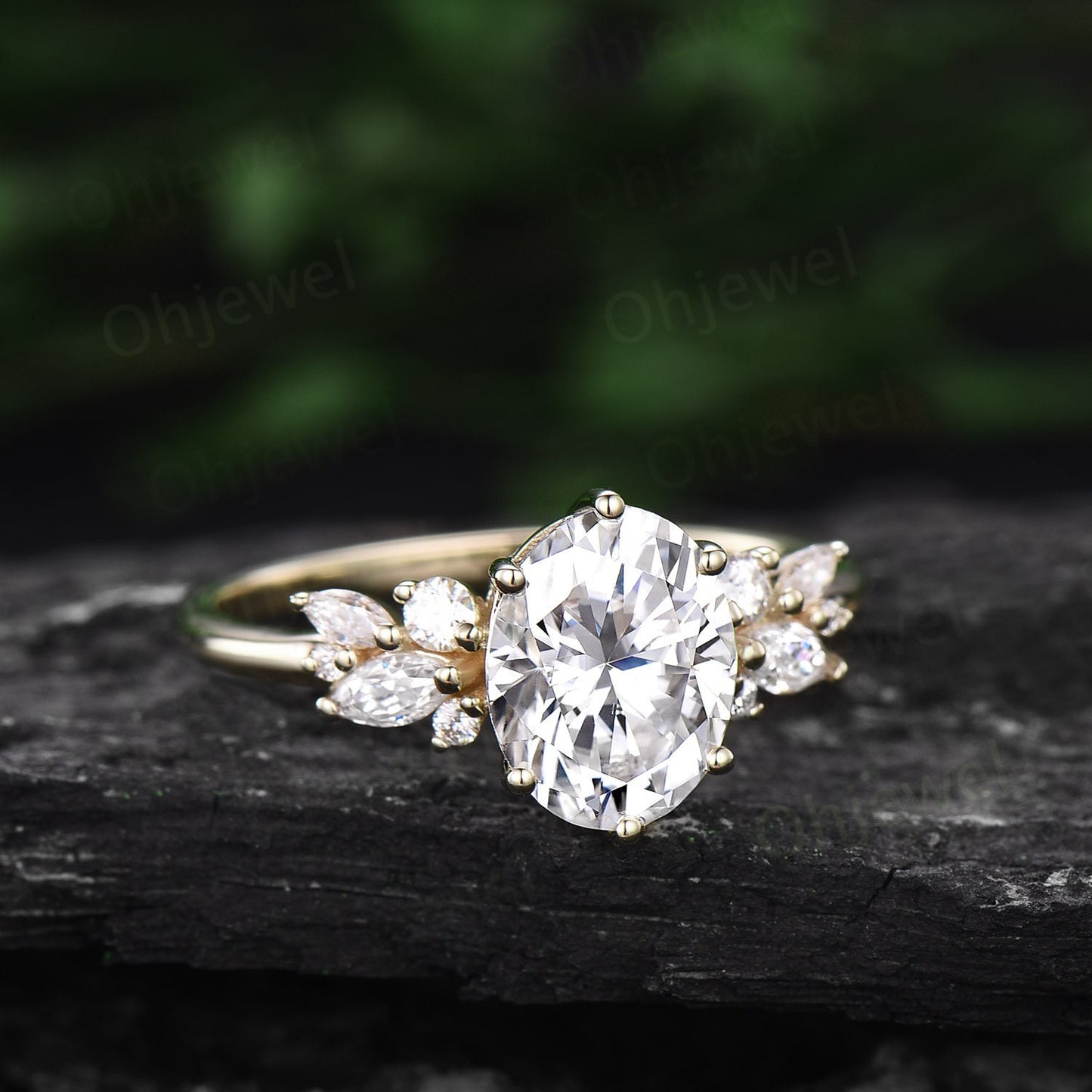 Vintage 2ct oval moissanite engagement ring yellow gold unique marquise cluster engagement ring women diamond ring set promise ring set her