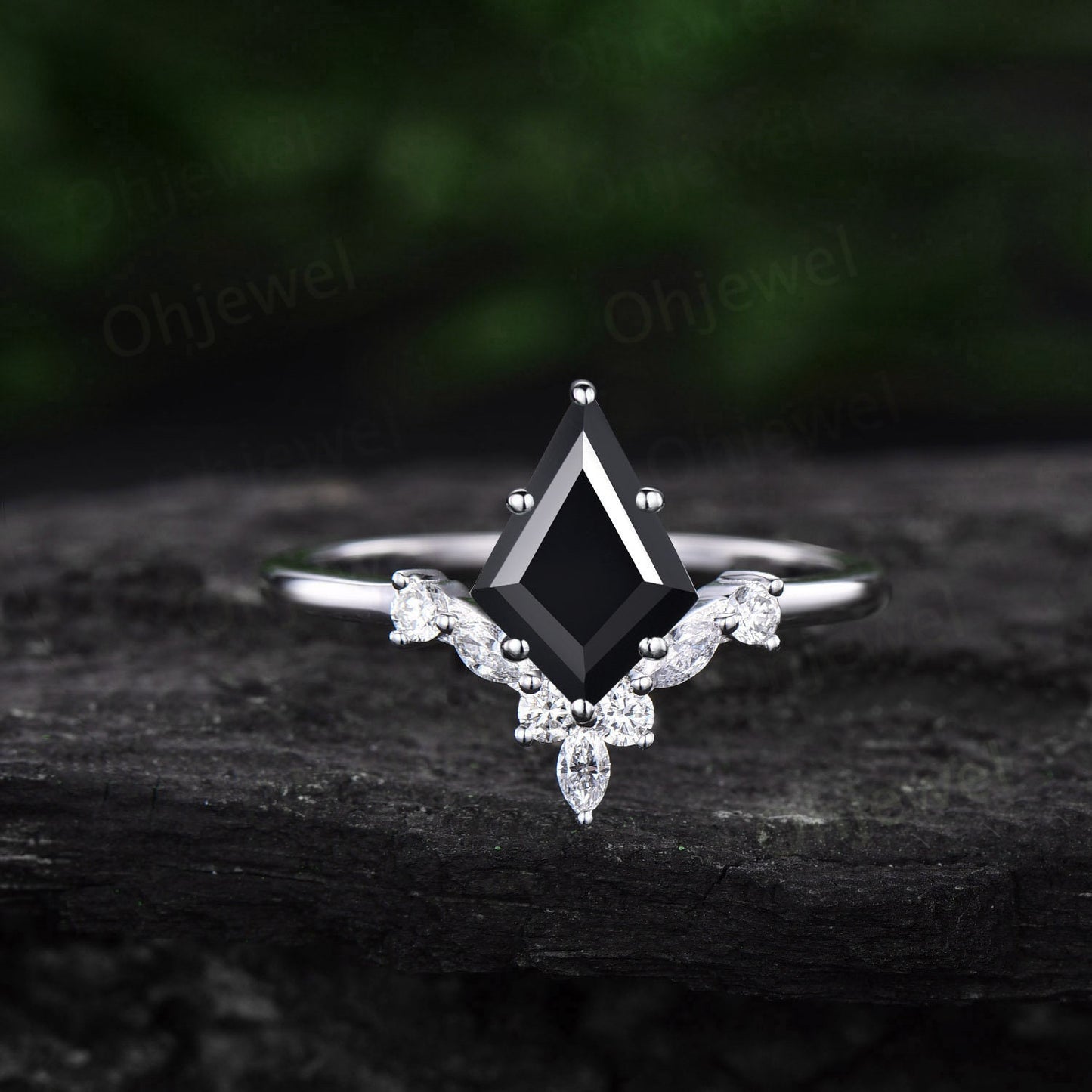 6 prong kite cut black onyx ring unique engagement ring 14k rose gold silver art deco diamond ring women wedding promise anniversary ring
