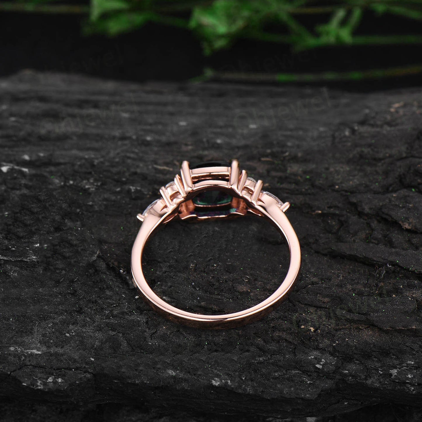 Vintage cushion cut green moss agate engagement ring rose gold diamond ring marquise cut moss agate ring unique anniversary ring for women