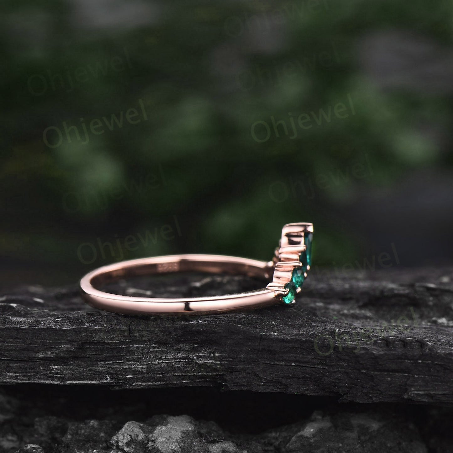 Vintage marquise cut emerald wedding band 14k rose gold sterling silver emerald ring crown curved wedding ring band stacking ring women gift