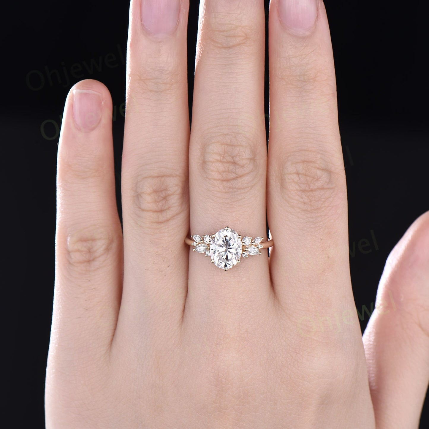 Vintage 2ct oval moissanite engagement ring yellow gold unique marquise cluster engagement ring women diamond ring set promise ring set her