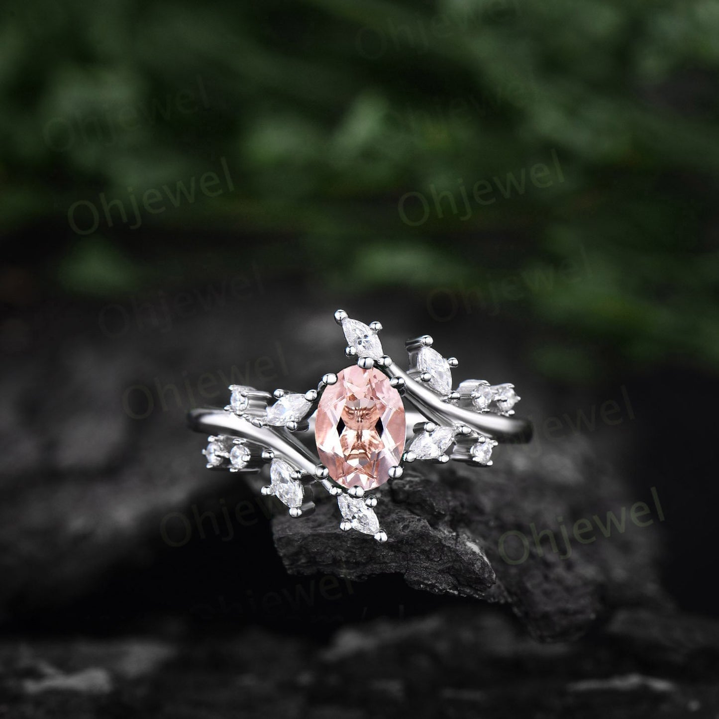 1ct oval natural morganite engagement ring 14k rose gold sterling silver marquise cut diamond moissanite wedding anniversary ring women gift