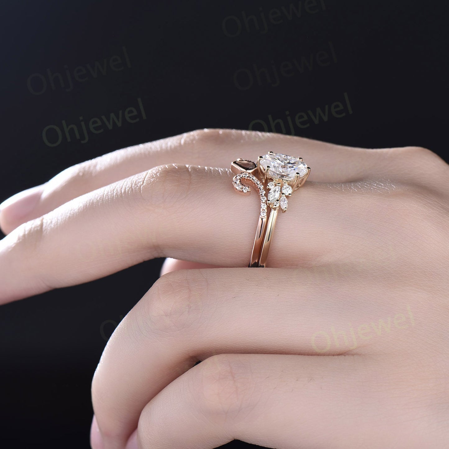 Vintage 2ct oval moissanite engagement ring yellow gold unique marquise cluster engagement ring women diamond ring set promise ring set her