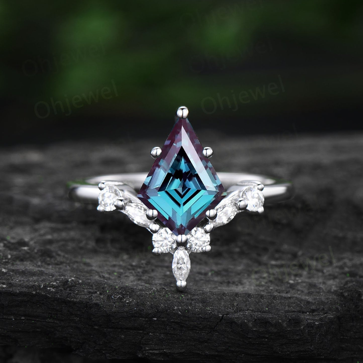 1.5ct kite cut Alexandrite engagement ring women unique anniversary promise wedding ring diamond ring rose gold vintage June birthstone ring