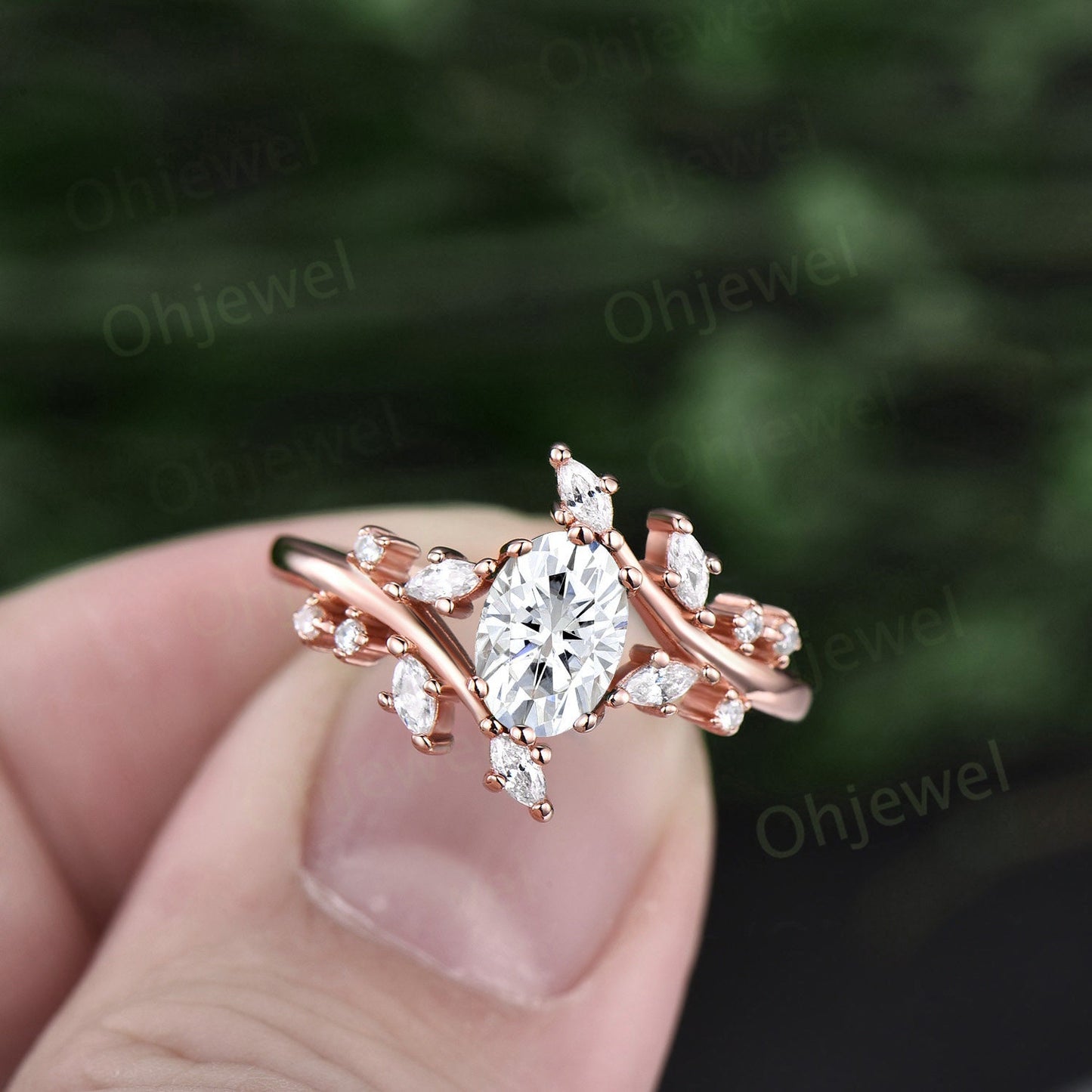 1ct oval cut moissanite engagement ring 14k rose gold sterling silver marquise cut diamond moissanite wedding anniversary ring women gift