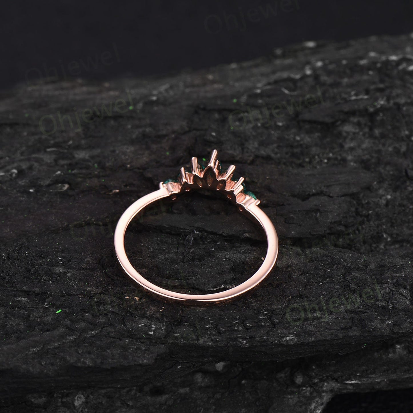 Vintage marquise cut emerald wedding band 14k rose gold sterling silver emerald ring crown curved wedding ring band stacking ring women gift