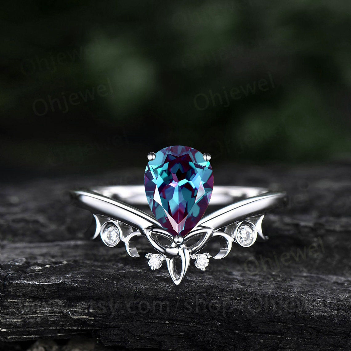 Unique promise ring set pear shaped Alexandrite engagement ring set 14k rose gold vintage diamond ring set women cluster marquise cut ring