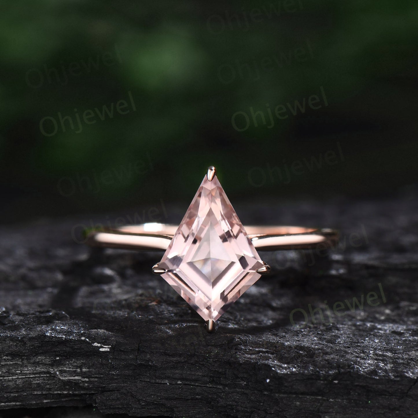 Vintage kite cut Morganite engagement ring set 14k rose gold marquise cut moissanite ring unique Solitaire promise wedding ring for women