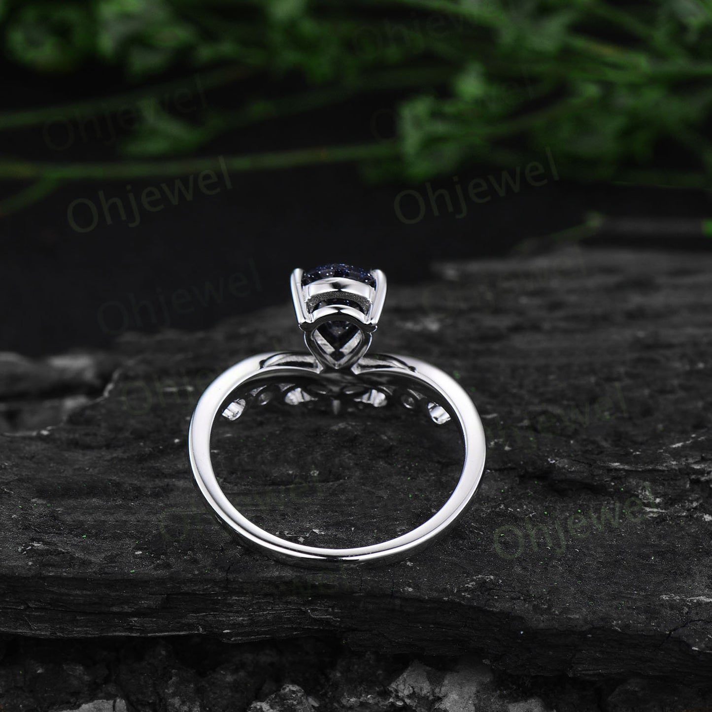 Pear shaped blue sandstone ring blue goldstone ring unique engagement ring 14k rose gold sterling silver anniversary ring women gifts