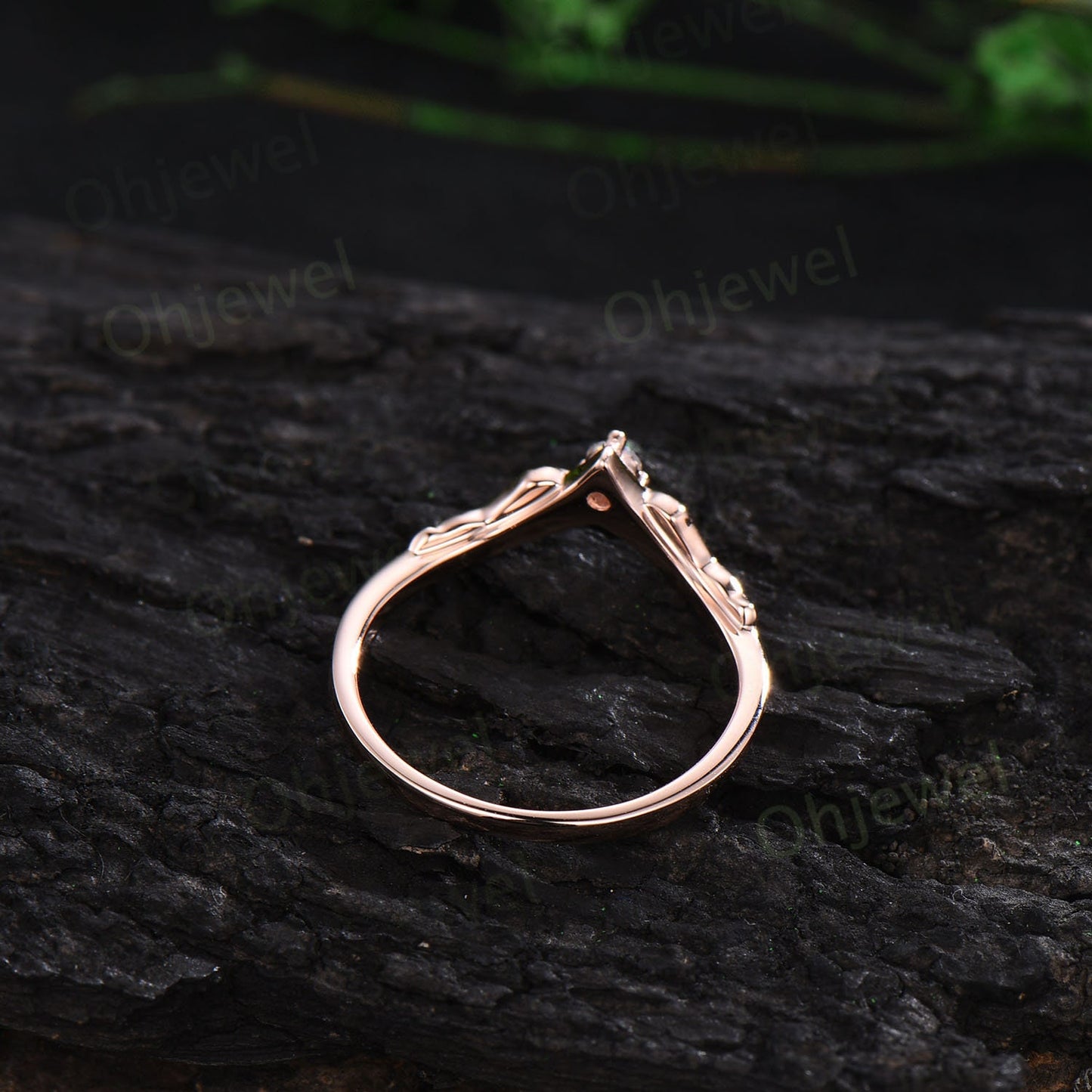 Unique three stone diamond wedding ring band 14k white gold sterling silver dainty curved vintage anniversary ring women bridal promise band