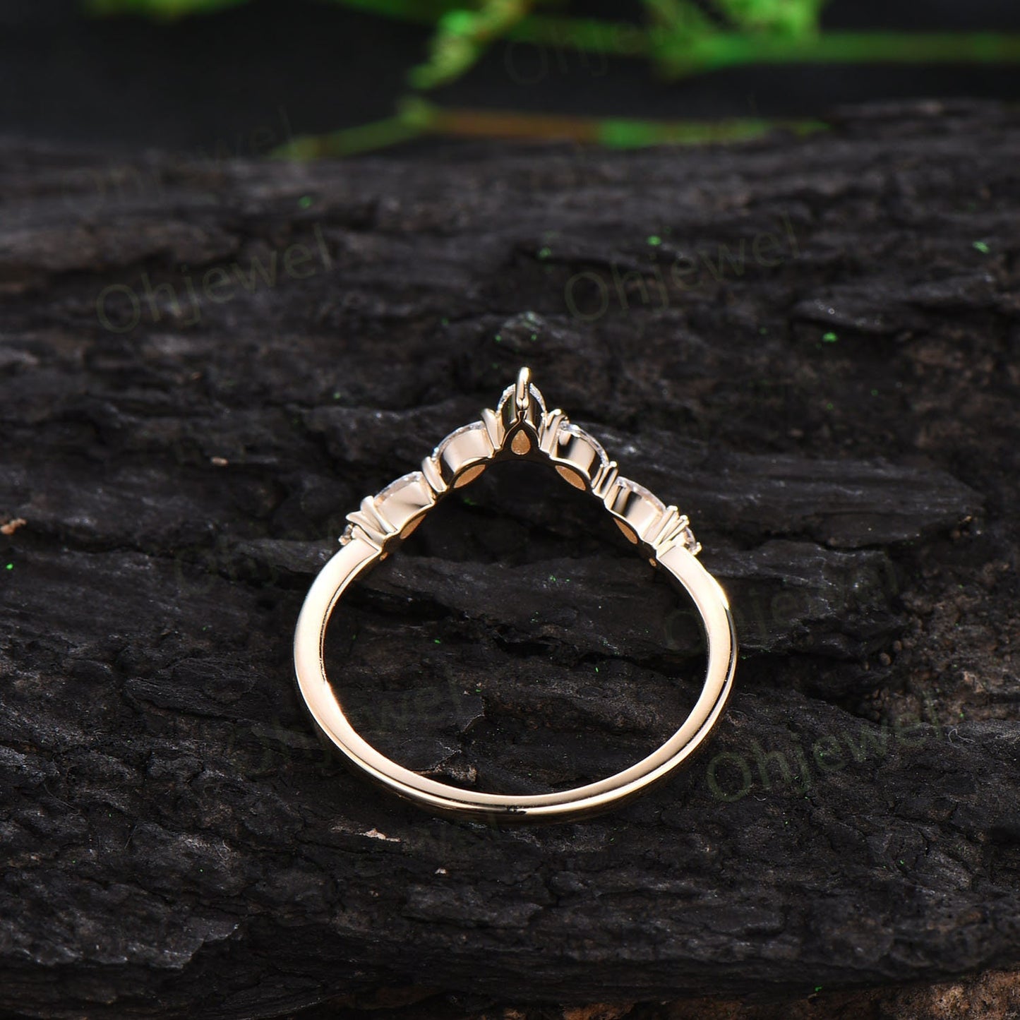 Curved marquise cut diamond wedding band 14k yellow gold pear shaped moissanite wedding ring band stacking unique anniversary ring gift