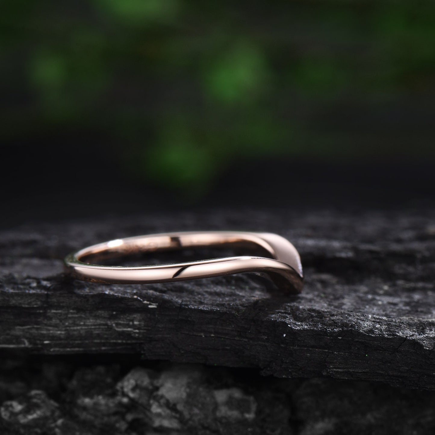Curved V shaped wedding band solid 14k rose gold solitaire stacking wedding ring band dainty Minimalist anniversary ring women gift for her