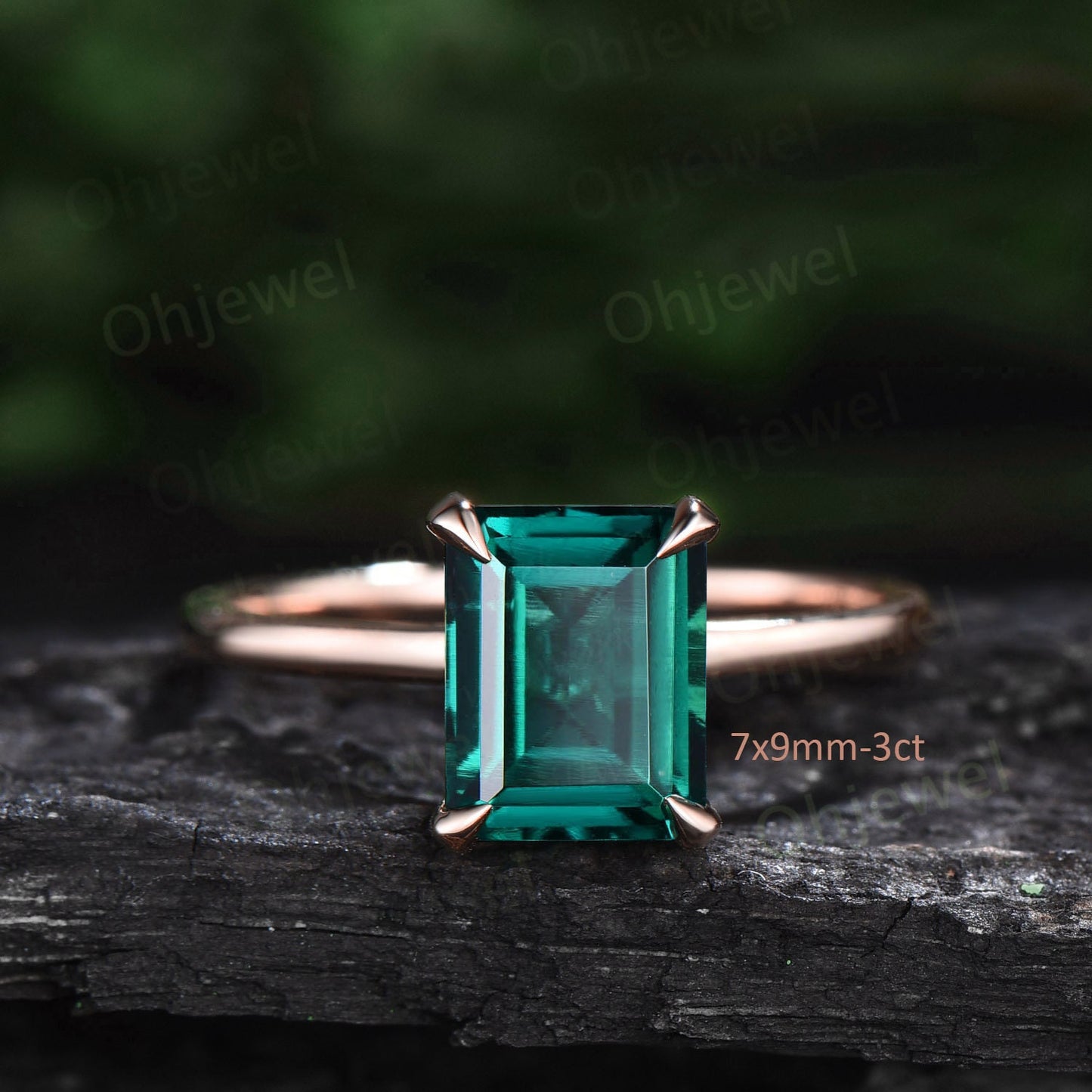 4ct emerald cut green emerald engagement ring rose gold vintage unique Solitaire engagement ring women sterling silver promise ring gift