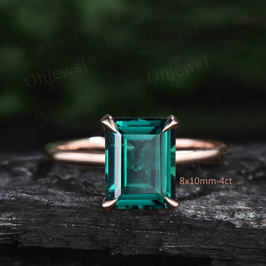 4ct emerald cut green emerald engagement ring rose gold vintage unique Solitaire engagement ring women sterling silver promise ring gift