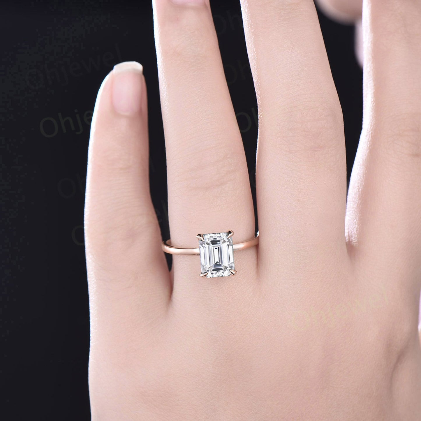 4ct emerald cut moissanite engagement ring rose gold vintage unique Solitaire engagement ring women wedding bridal promise ring gift for her