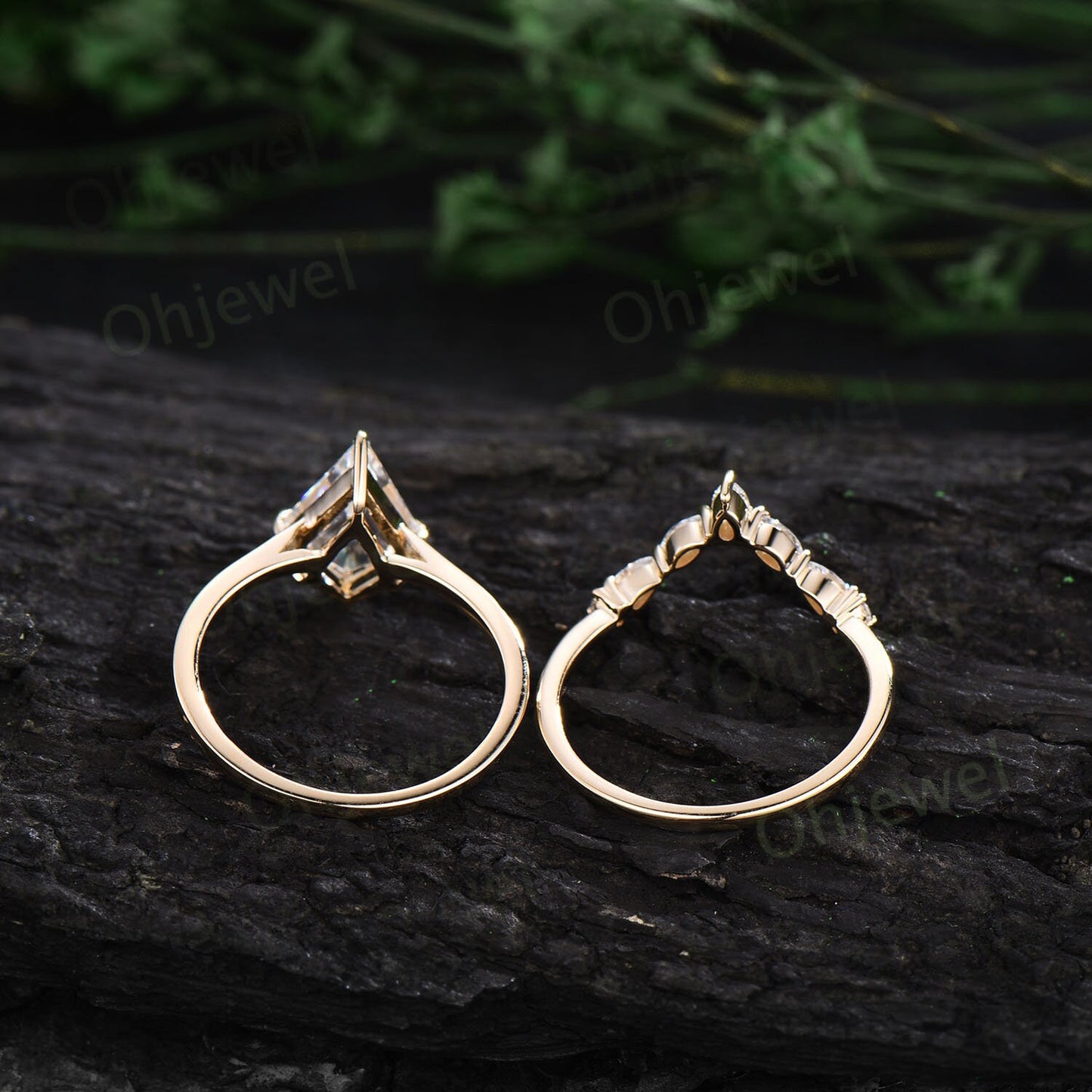 Kite natural Turquoise ring gold vintage unique engagement ring set Solitaire bridal wedding ring set women marquise moissanite ring gift