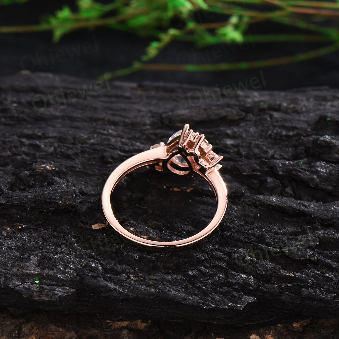 Pear shaped green moss agate ring rose gold vintage unique engagement ring cluster alexandrite ring marquise cut diamond wedding ring women