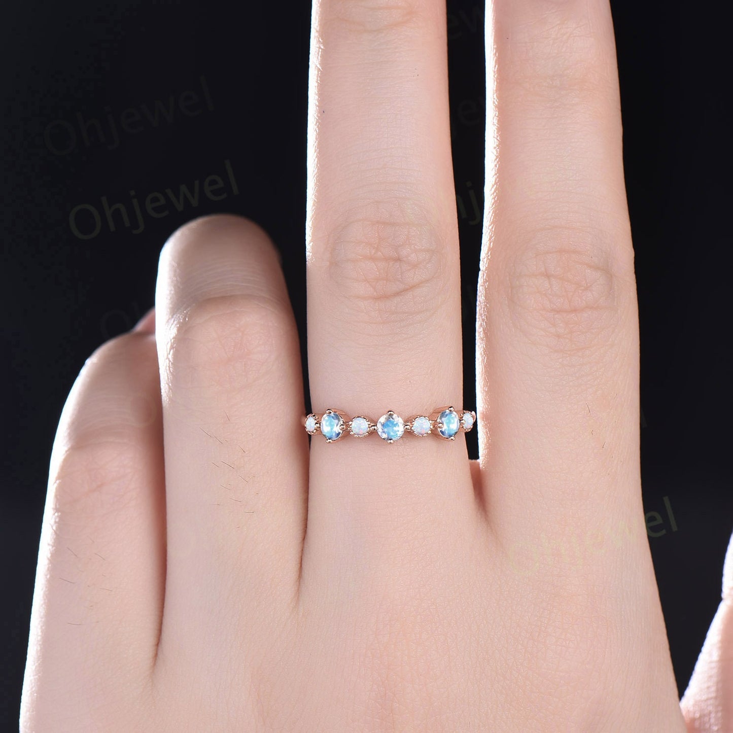 Vintage round cut moonstone ring 14k rose gold white opal ring sterling silver unique engagement ring women dainty anniversary ring gift