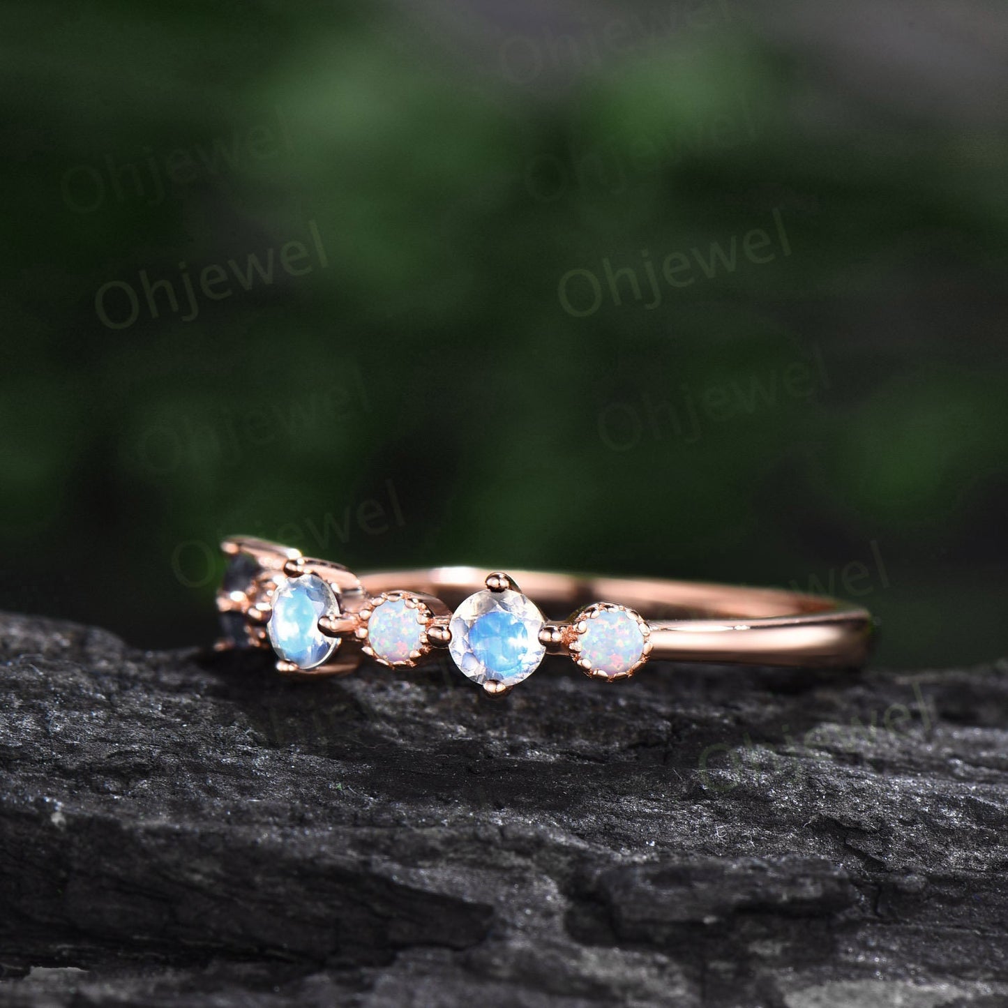Vintage round cut moonstone ring 14k rose gold white opal ring sterling silver unique engagement ring women dainty anniversary ring gift