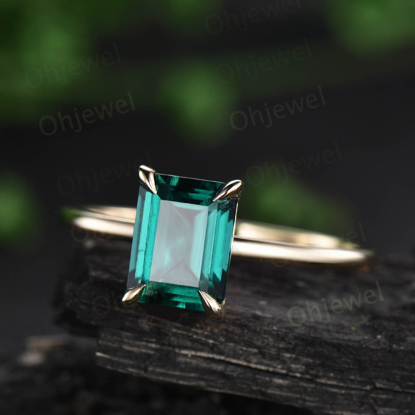 4ct emerald cut green emerald engagement ring rose gold vintage unique Solitaire engagement ring women sterling silver promise ring gift