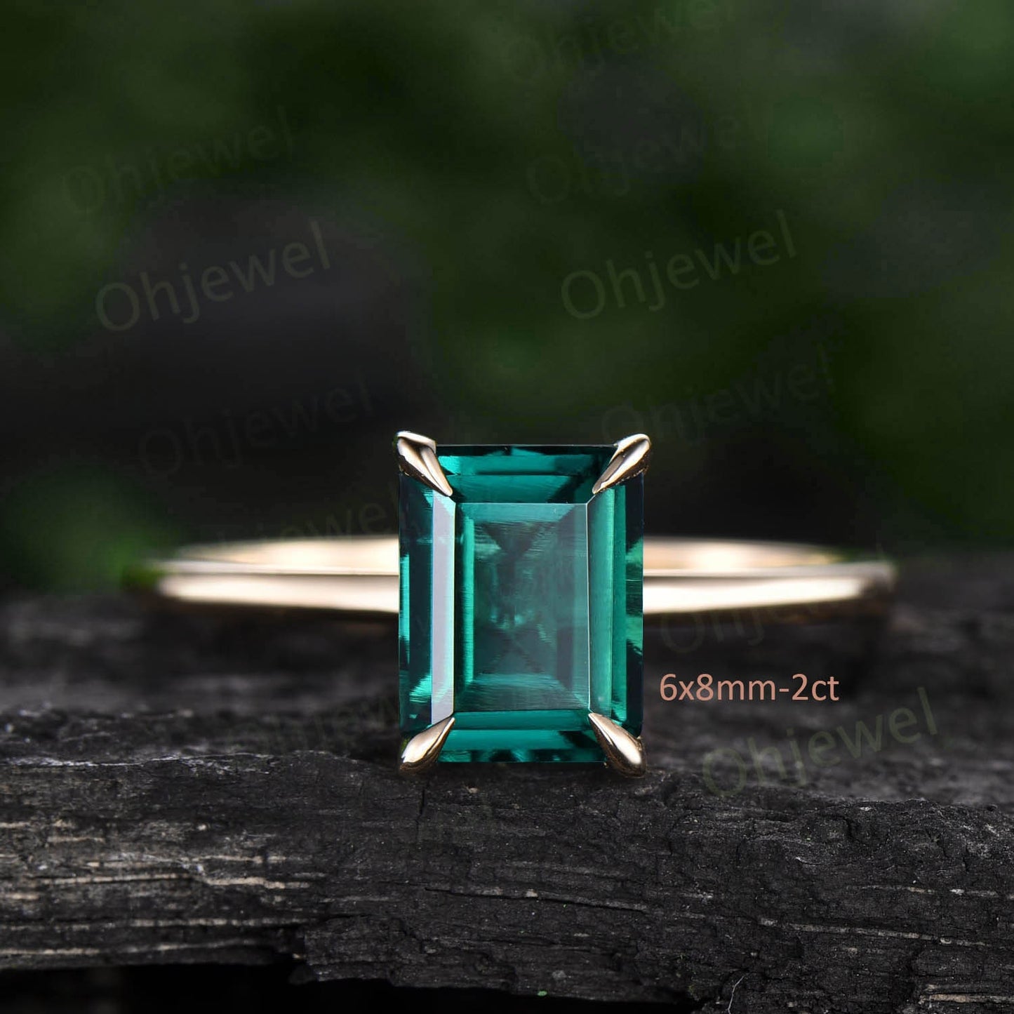 4ct emerald cut green emerald engagement ring rose gold vintage unique Solitaire engagement ring women sterling silver promise ring gift