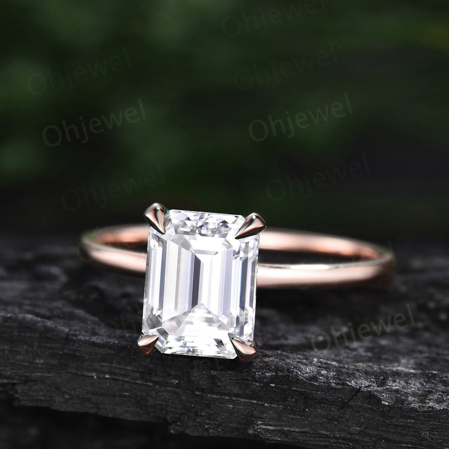 4ct emerald cut moissanite engagement ring rose gold vintage unique Solitaire engagement ring women wedding bridal promise ring gift for her