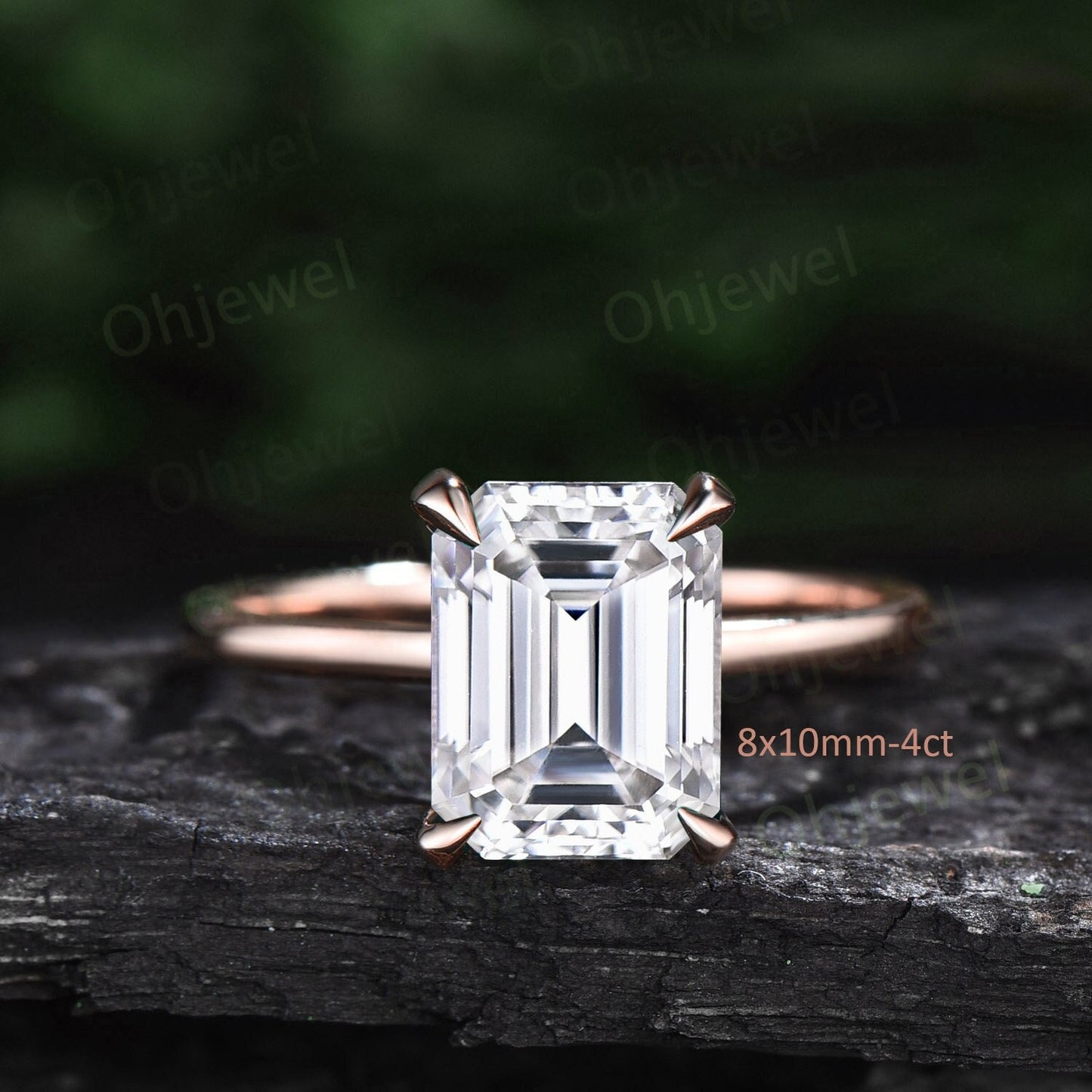 4ct emerald cut moissanite engagement ring rose gold vintage unique Solitaire engagement ring women wedding bridal promise ring gift for her