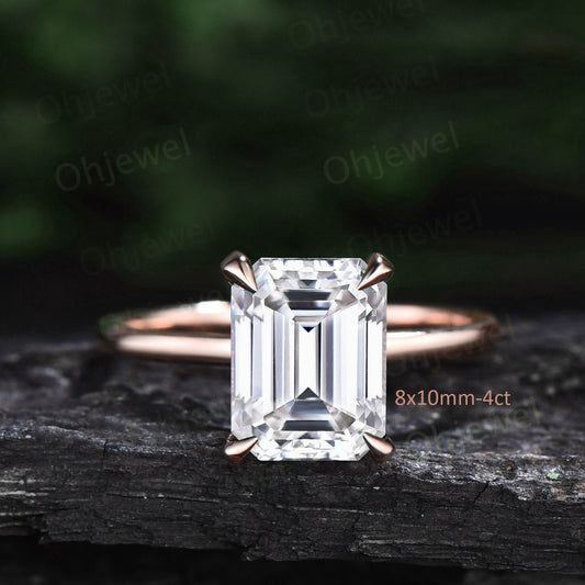 4ct emerald cut moissanite engagement ring rose gold vintage unique Solitaire engagement ring women wedding bridal promise ring gift for her