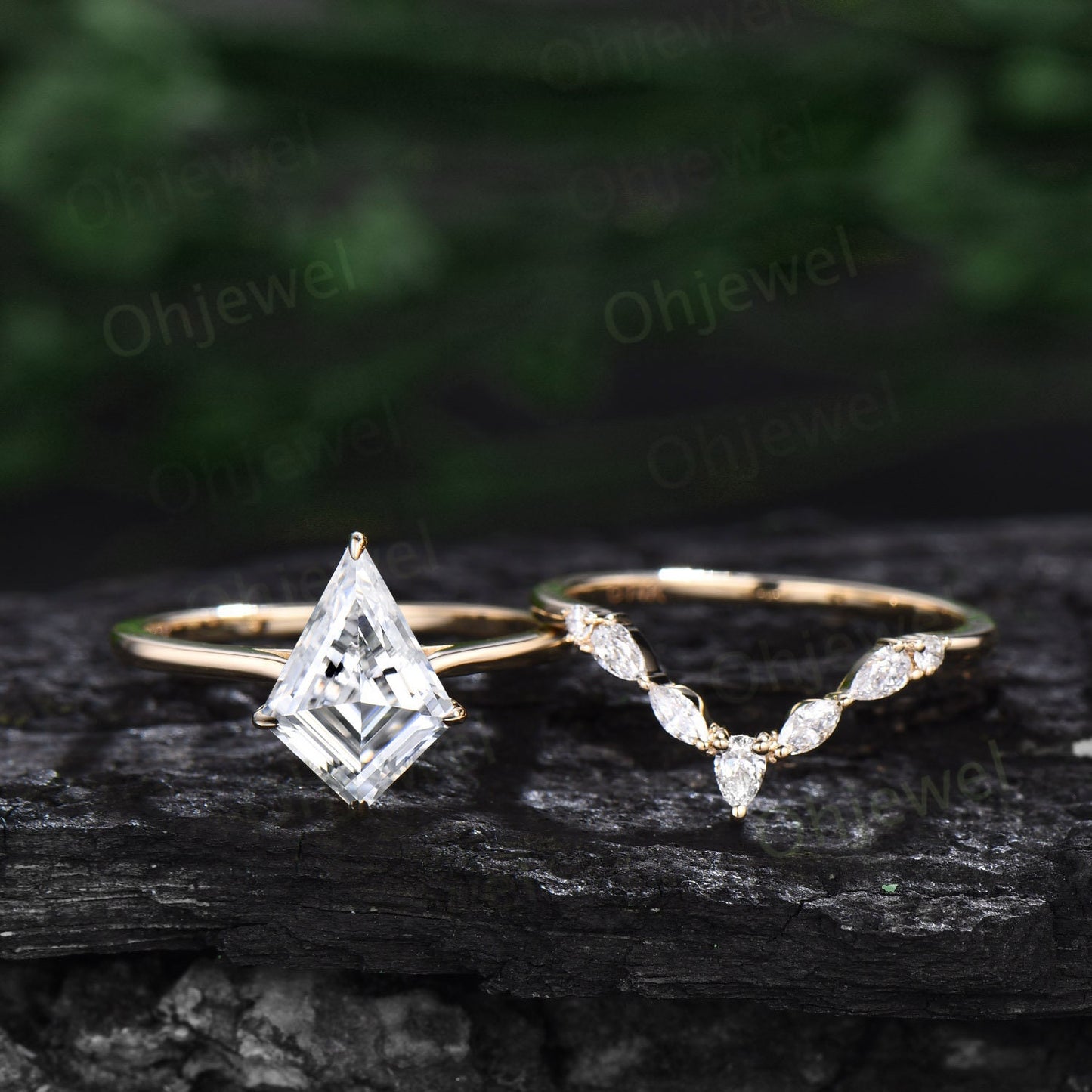 7x10mm kite cut Moissanite engagement ring set 14k gold Minimalist unique solitaire engagement ring promise wedding bridal ring set women