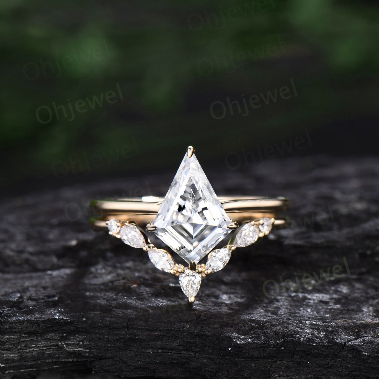 7x10mm kite cut Moissanite engagement ring set 14k gold Minimalist unique solitaire engagement ring promise wedding bridal ring set women