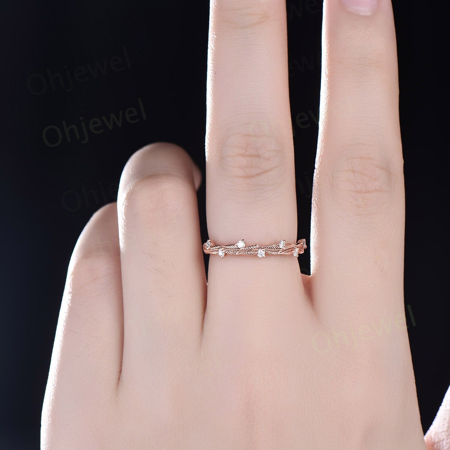 Twig diamond wedding band 14k rose gold branches leaf nature inspired wedding ring band unique vintage anniversary ring women gift for her