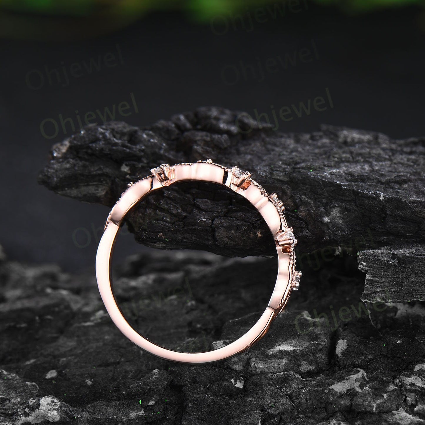 Twig diamond wedding band 14k rose gold branches leaf nature inspired wedding ring band unique vintage anniversary ring women gift for her